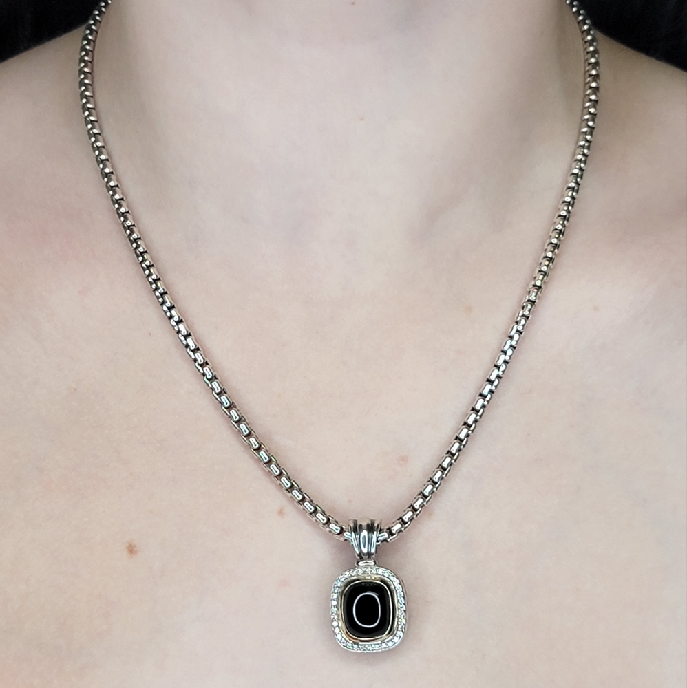 David Yurman Diamond/Onyx Enhancer Pendant & Box Link 3.6 mm CHAIN